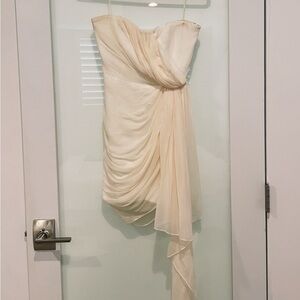 Cinq a Sept White Cream Strapless, Ruffle Dress